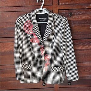 George Women's Black and White Houndstooth Blazer